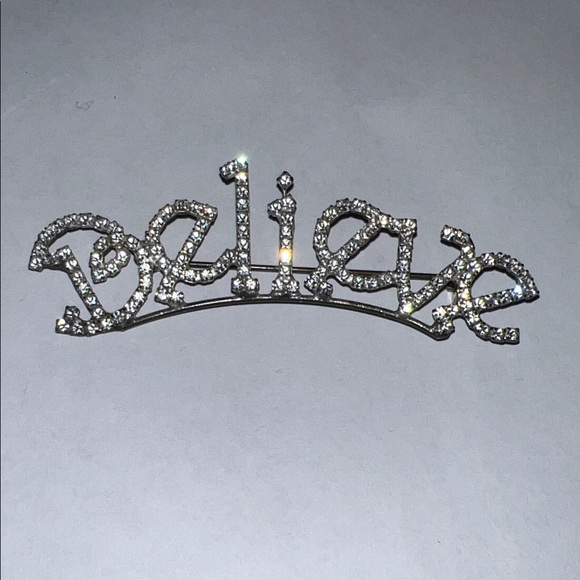 Vintage Jewelry - Vintage Silver Rhinestone 'Believe' Brooch